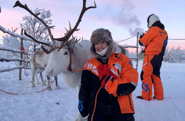 Michaela Stith with reindeer