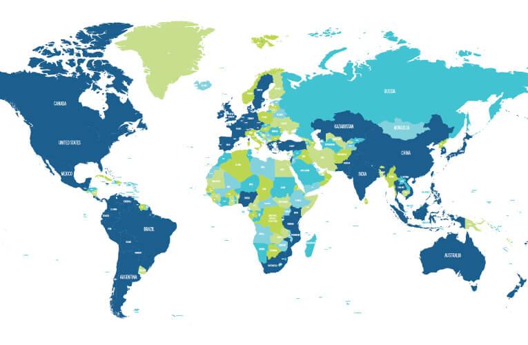 world map showing distribution of alumni around the world