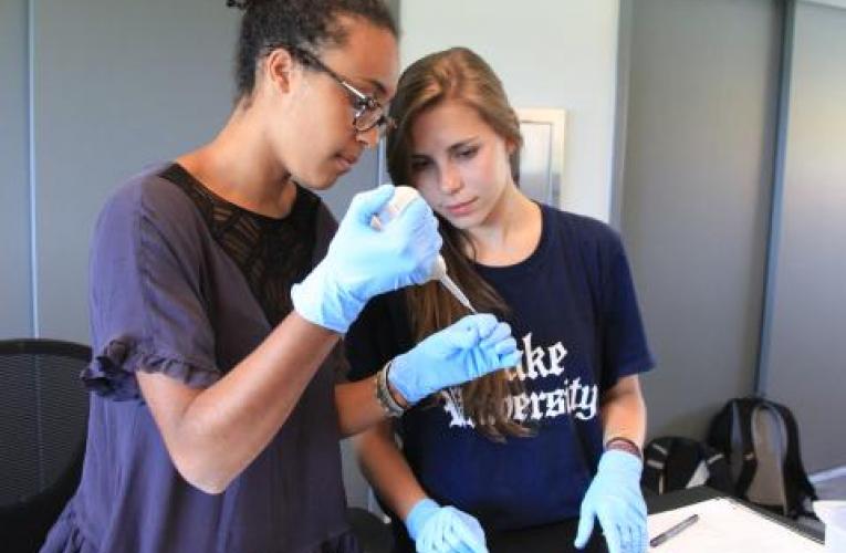 two students in lab