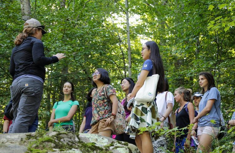 Group of students learn in Duke Forest