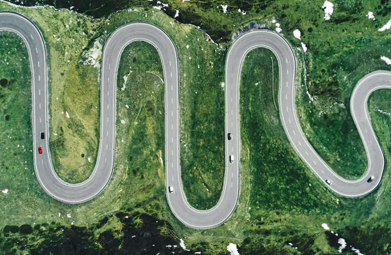 aerial view of a winding road