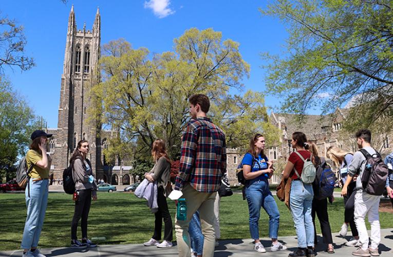 students in front of Duke Chapel
