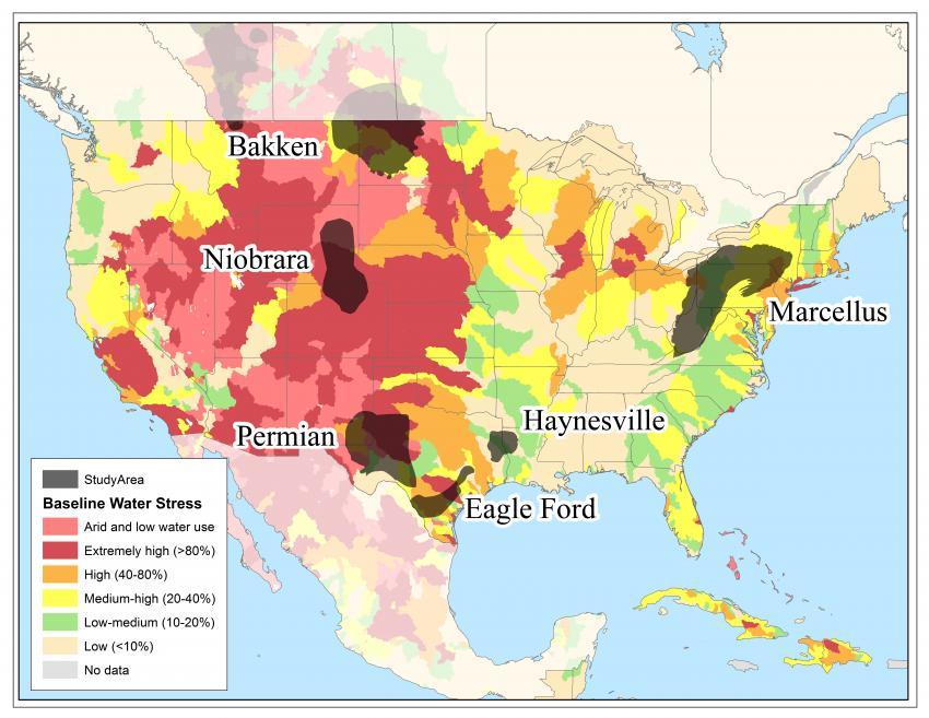 U.S. fracking water stress map 