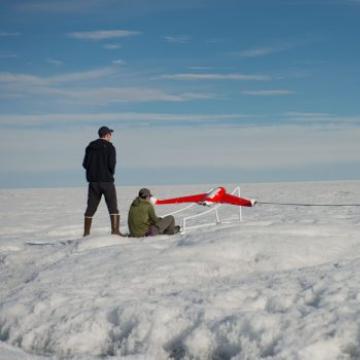 researchers using fixed-wing and multi-rotor drones to investigate snow and ice processes