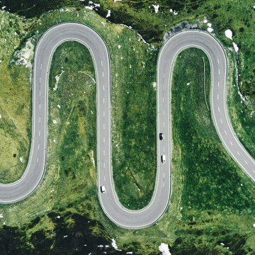 aerial view of a winding road